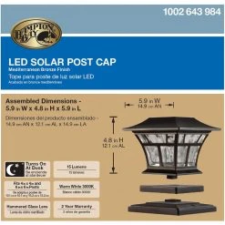 Solar 15 Lumens Mediterranean Bronze Outdoor Integrated LED 3000K Warm White Landscape Post Cap Light by Hampton Bay -Hampton Bay Sales mediterranean bronze hampton bay deck post lights 84044 44 1000