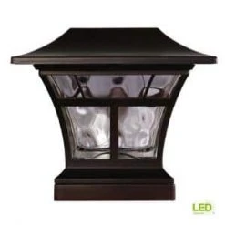 Solar 15 Lumens Mediterranean Bronze Outdoor Integrated LED 3000K Warm White Landscape Post Cap Light by Hampton Bay