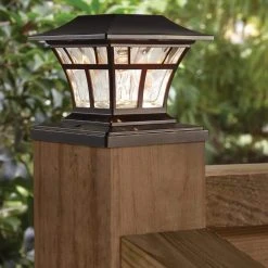 Solar 15 Lumens Mediterranean Bronze Outdoor Integrated LED 3000K Warm White Landscape Post Cap Light by Hampton Bay -Hampton Bay Sales mediterranean bronze hampton bay deck post lights 84044 76 1000