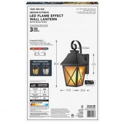 1-Light Midnight Black Integrated LED Outdoor Flicker Flame Effect Decorative Selectable Color Lantern Sconce Wall Light by Hampton Bay -Hampton Bay Sales midnight black hampton bay outdoor sconces lan15 3wy blk hd 1d 1000