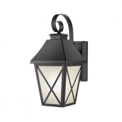 1-Light Midnight Black Integrated LED Outdoor Flicker Flame Effect Decorative Selectable Color Lantern Sconce Wall Light by Hampton Bay -Hampton Bay Sales midnight black hampton bay outdoor sconces lan15 3wy blk hd 40 1000
