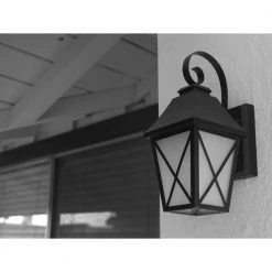 1-Light Midnight Black Integrated LED Outdoor Flicker Flame Effect Decorative Selectable Color Lantern Sconce Wall Light by Hampton Bay -Hampton Bay Sales midnight black hampton bay outdoor sconces lan15 3wy blk hd 44 1000