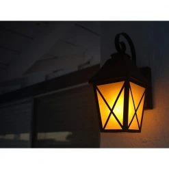 1-Light Midnight Black Integrated LED Outdoor Flicker Flame Effect Decorative Selectable Color Lantern Sconce Wall Light by Hampton Bay -Hampton Bay Sales midnight black hampton bay outdoor sconces lan15 3wy blk hd 4f 1000