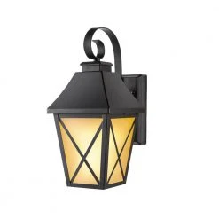 1-Light Midnight Black Integrated LED Outdoor Flicker Flame Effect Decorative Selectable Color Lantern Sconce Wall Light by Hampton Bay