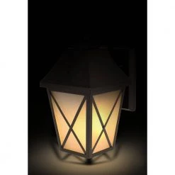 1-Light Midnight Black Integrated LED Outdoor Flicker Flame Effect Decorative Selectable Color Lantern Sconce Wall Light by Hampton Bay -Hampton Bay Sales midnight black hampton bay outdoor sconces lan15 3wy blk hd a0 1000