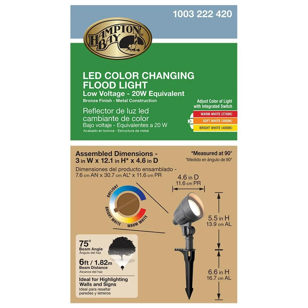 4.5-Watt Millennium Bronze Adjustable Light Color Outdoor Integrated LED Landscape Flood Light by Hampton Bay 3 4.5-Watt Millennium Bronze Adjustable Light Color Outdoor Integrated LED Landscape Flood Light by Hampton Bay - Image 3