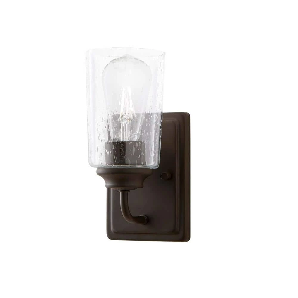 Evangeline 4.5 in. 1-Light Modern Bronze Indoor Wall Farmhouse Sconce with Clear Seeded Glass Shade by Hampton Bay 5 Evangeline 4.5 in. 1-Light Modern Bronze Indoor Wall Farmhouse Sconce with Clear Seeded Glass Shade by Hampton Bay - Image 5