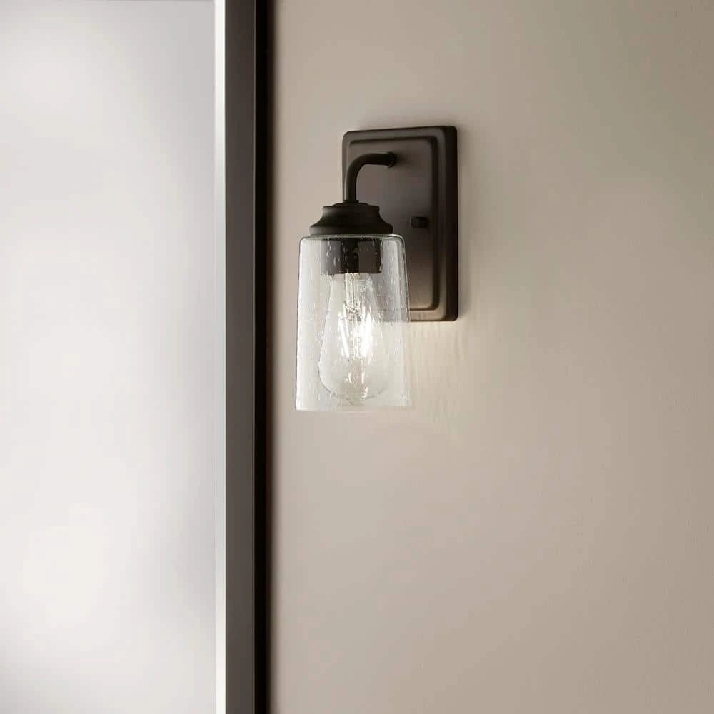 Evangeline 4.5 in. 1-Light Modern Bronze Indoor Wall Farmhouse Sconce with Clear Seeded Glass Shade by Hampton Bay 3 Evangeline 4.5 in. 1-Light Modern Bronze Indoor Wall Farmhouse Sconce with Clear Seeded Glass Shade by Hampton Bay - Image 3