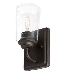 Evangeline 4.5 in. 1-Light Modern Bronze Indoor Wall Farmhouse Sconce with Clear Seeded Glass Shade by Hampton Bay 18 Evangeline 4.5 in. 1-Light Modern Bronze Indoor Wall Farmhouse Sconce with Clear Seeded Glass Shade by Hampton Bay -Hampton Bay Sales modern bronze hampton bay vanity lighting 1014hbmbzdi 66 1000