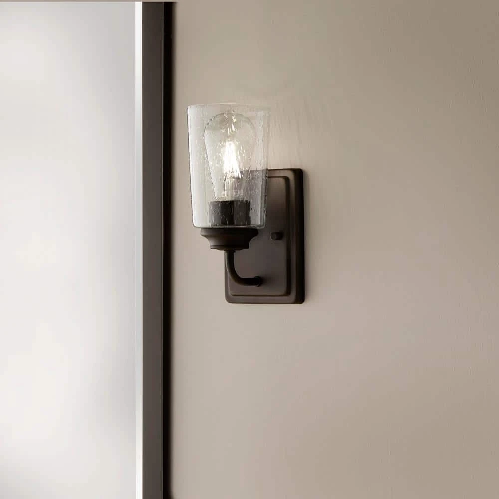 Evangeline 4.5 in. 1-Light Modern Bronze Indoor Wall Farmhouse Sconce with Clear Seeded Glass Shade by Hampton Bay 2 Evangeline 4.5 in. 1-Light Modern Bronze Indoor Wall Farmhouse Sconce with Clear Seeded Glass Shade by Hampton Bay - Image 2