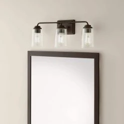 Evangeline 23 in. 3-Light Modern Bronze Farmhouse Bathroom Vanity Light with Clear Seeded Glass Shades by Hampton Bay -Hampton Bay Sales modern bronze hampton bay vanity lighting 1016hbmbzdi a0 1000