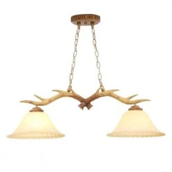 2-Light Natural Antler Kitchen Island Light with Sunset Glass Shades by Hampton Bay