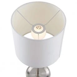 17 in. Brushed Nickel Table Lamp with Power Outlet and LED Bulb Included by Hampton Bay -Hampton Bay Sales nickel hampton bay table lamps 22169 001 1d 1000
