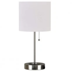 17 in. Brushed Nickel Table Lamp with Power Outlet and LED Bulb Included by Hampton Bay
