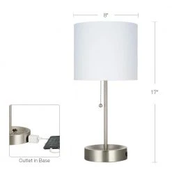 17 in. Brushed Nickel Table Lamp with Power Outlet and LED Bulb Included by Hampton Bay -Hampton Bay Sales nickel hampton bay table lamps 22169 001 c3 1000