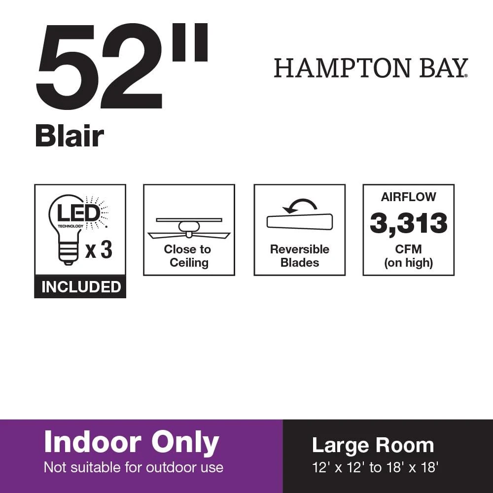 Blair 52 in. LED Indoor Oil-Rubbed Bronze Ceiling Fan with Light Kit by Hampton Bay 10 Blair 52 in. LED Indoor Oil-Rubbed Bronze Ceiling Fan with Light Kit by Hampton Bay - Image 10