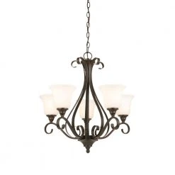 Westwood 5-Light Oil-Rubbed Bronze Chandelier with Frosted White Glass Shades by Hampton Bay