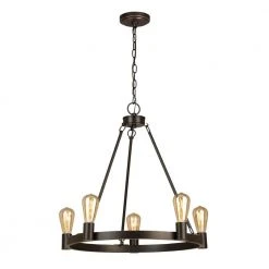 Moreland 5-Light Traditional Oil-Rubbed Bronze Hanging Wagon Wheel Candlestick Chandelier by Hampton Bay