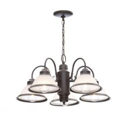 Halophane 5-Light Oil Rubbed Bronze Chandelier with Frosted Ribbed Glass Shades by Hampton Bay