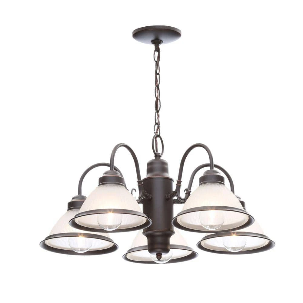 Halophane 5-Light Oil Rubbed Bronze Chandelier with Frosted Ribbed Glass Shades by Hampton Bay 1 Halophane 5-Light Oil Rubbed Bronze Chandelier with Frosted Ribbed Glass Shades by Hampton Bay