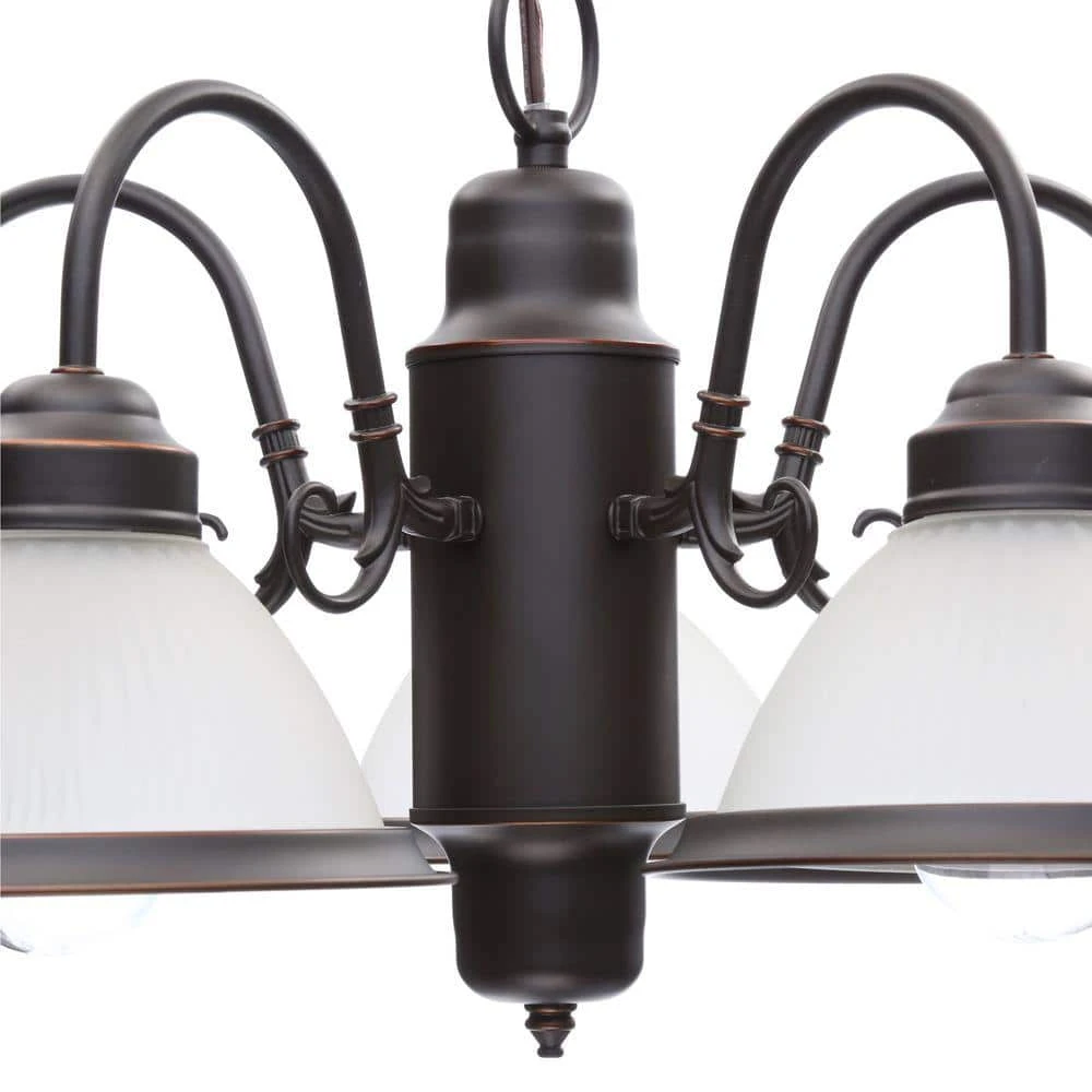 Halophane 5-Light Oil Rubbed Bronze Chandelier with Frosted Ribbed Glass Shades by Hampton Bay 4 Halophane 5-Light Oil Rubbed Bronze Chandelier with Frosted Ribbed Glass Shades by Hampton Bay - Image 4