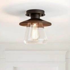 Northmoore 1-Light Oil Rubbed Bronze and Glass Vintage Semi-Flush Mount by Hampton Bay -Hampton Bay Sales oil rubbed bronze hampton bay flush mount lights 60355 e1 1000