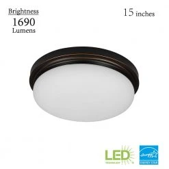 Chilton 15 in. 170-Watt Equivalent Oil-Rubbed Bronze Selectable Integrated LED Flush Mount with Glass Shade by Hampton Bay