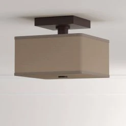 Glenburn 12 in. 2-Light Oil-Rubbed Bronze Semi-Flush Mount with Cube Golden Fabric Shade by Hampton Bay -Hampton Bay Sales oil rubbed bronze hampton bay flush mount lights ec3782ob4 1d 1000
