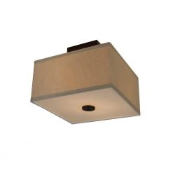 Glenburn 12 in. 2-Light Oil-Rubbed Bronze Semi-Flush Mount with Cube Golden Fabric Shade by Hampton Bay