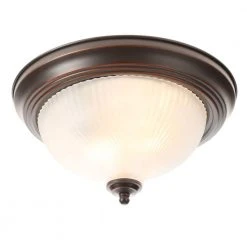 11 in. 2-Light Oil-Rubbed Bronze Flush Mount with Frosted Swirl Glass Shade by Hampton Bay