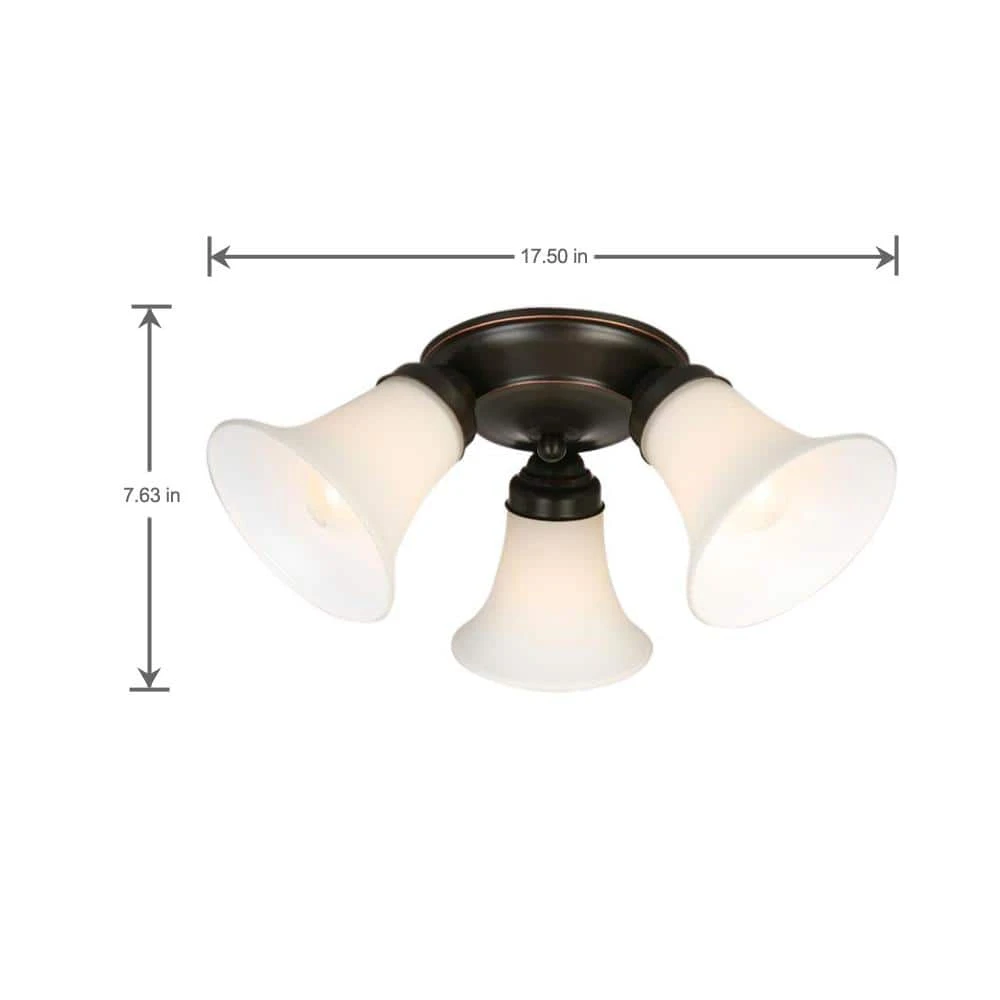 17.5 in. 3-Light Oil-Rubbed Bronze Flush Mount with Bell Shaped Frosted Glass Shades by Hampton Bay 5 17.5 in. 3-Light Oil-Rubbed Bronze Flush Mount with Bell Shaped Frosted Glass Shades by Hampton Bay - Image 5