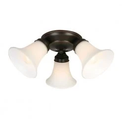 17.5 in. 3-Light Oil-Rubbed Bronze Flush Mount with Bell Shaped Frosted Glass Shades by Hampton Bay
