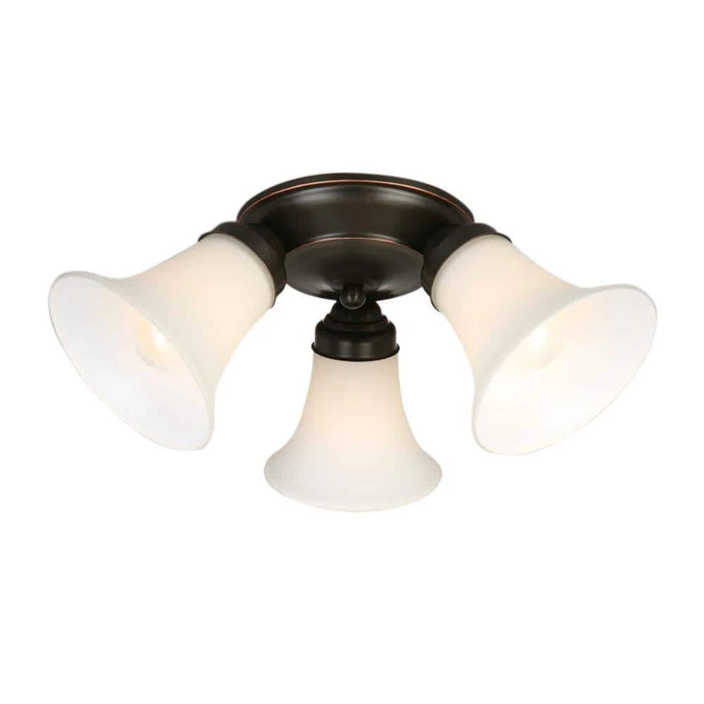 17.5 in. 3-Light Oil-Rubbed Bronze Flush Mount with Bell Shaped Frosted Glass Shades by Hampton Bay 1 17.5 in. 3-Light Oil-Rubbed Bronze Flush Mount with Bell Shaped Frosted Glass Shades by Hampton Bay