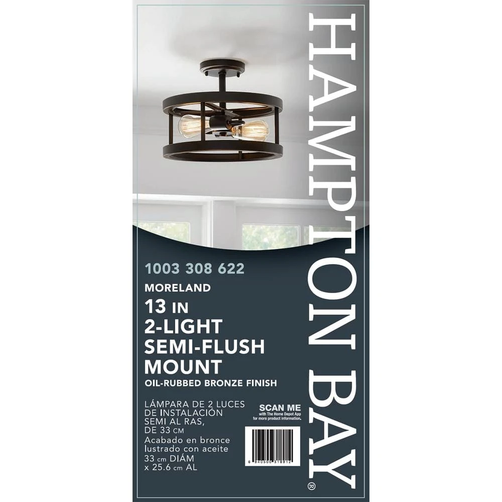 Moreland 13 in. 2-Light Oil-Rubbed Bronze Semi-Flush Mount by Hampton Bay 5 Moreland 13 in. 2-Light Oil-Rubbed Bronze Semi-Flush Mount by Hampton Bay - Image 5