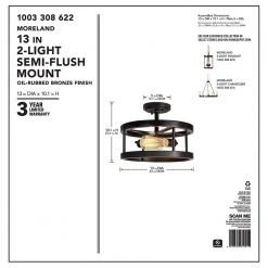 Moreland 13 in. 2-Light Oil-Rubbed Bronze Semi-Flush Mount by Hampton Bay 11 Moreland 13 in. 2-Light Oil-Rubbed Bronze Semi-Flush Mount by Hampton Bay -Hampton Bay Sales oil rubbed bronze hampton bay flush mount lights jqi9282a 44 1000