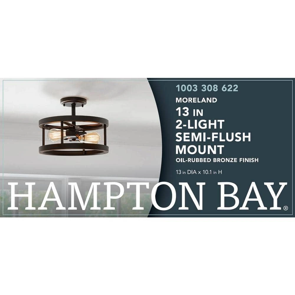 Moreland 13 in. 2-Light Oil-Rubbed Bronze Semi-Flush Mount by Hampton Bay 3 Moreland 13 in. 2-Light Oil-Rubbed Bronze Semi-Flush Mount by Hampton Bay - Image 3