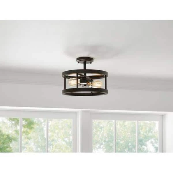 Moreland 13 in. 2-Light Oil-Rubbed Bronze Semi-Flush Mount by Hampton Bay 2 Moreland 13 in. 2-Light Oil-Rubbed Bronze Semi-Flush Mount by Hampton Bay - Image 2