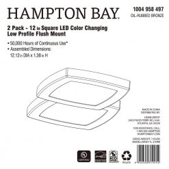 Square 12 in. Oil-rubbed bronze Selectable LED Flush Mount (2-Pack) by Hampton Bay -Hampton Bay Sales oil rubbed bronze hampton bay flush mount lights jxr3011l 2 orb 31 1000