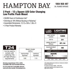 Square 12 in. Oil-rubbed bronze Selectable LED Flush Mount (2-Pack) by Hampton Bay -Hampton Bay Sales oil rubbed bronze hampton bay flush mount lights jxr3011l 2 orb d4 1000