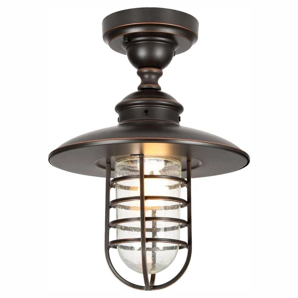 Dual-Purpose 1-Light Outdoor Hanging Oil-Rubbed Bronze Pendant or Flushmount Lantern by Hampton Bay 1 Dual-Purpose 1-Light Outdoor Hanging Oil-Rubbed Bronze Pendant or Flushmount Lantern by Hampton Bay