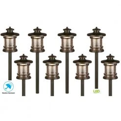 Low-Voltage 3-Watt Oil Rubbed Bronze Outdoor Integrated LED Landscape Path Lights with Crackled Shade (8-pack) by Hampton Bay