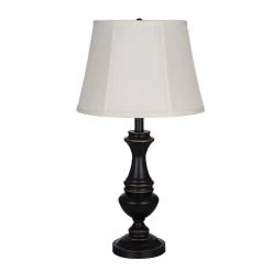Candler 25.75 in. Oil Rubbed Bronze Table Lamp with Bell Shaped Cream Shade by Hampton Bay