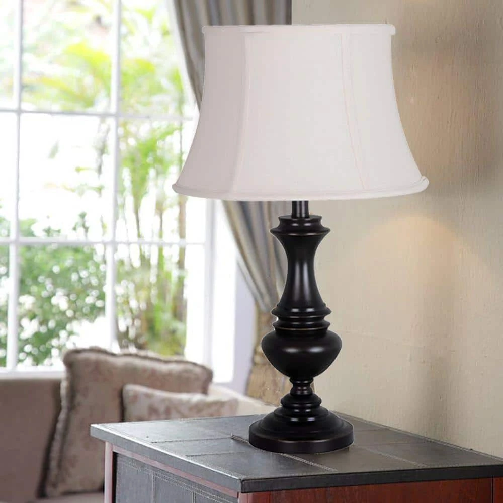 Candler 25.75 in. Oil Rubbed Bronze Table Lamp with Bell Shaped Cream Shade by Hampton Bay 2 Candler 25.75 in. Oil Rubbed Bronze Table Lamp with Bell Shaped Cream Shade by Hampton Bay - Image 2