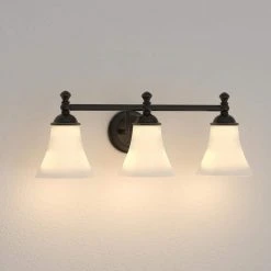 Crawley 3-Light Oil-Rubbed Bronze Vanity Light with White Glass Shades by Hampton Bay -Hampton Bay Sales oil rubbed bronze hampton bay vanity lighting ad065 w3 40 1000