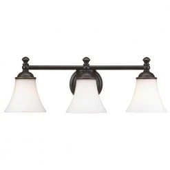 Crawley 3-Light Oil-Rubbed Bronze Vanity Light with White Glass Shades by Hampton Bay