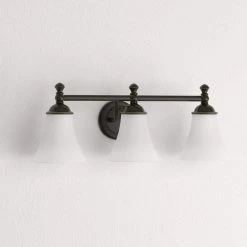 Crawley 3-Light Oil-Rubbed Bronze Vanity Light with White Glass Shades by Hampton Bay -Hampton Bay Sales oil rubbed bronze hampton bay vanity lighting ad065 w3 a0 1000