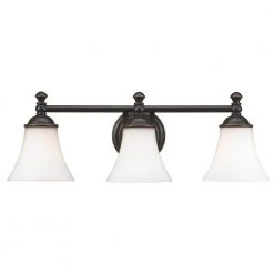 Crawley 3-Light Oil-Rubbed Bronze Vanity Light with White Glass Shades by Hampton Bay -Hampton Bay Sales oil rubbed bronze hampton bay vanity lighting ad065 w3 c3 1000