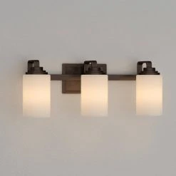 3-Light 21 in. Oil-Rubbed Bronze Contemporary Bathroom Vanity Light with Frosted Patterned Glass Shade by Hampton Bay -Hampton Bay Sales oil rubbed bronze hampton bay vanity lighting wb1001 vf 44 1000