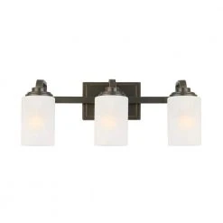 3-Light 21 in. Oil-Rubbed Bronze Contemporary Bathroom Vanity Light with Frosted Patterned Glass Shade by Hampton Bay