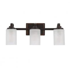 3-Light 21 in. Oil-Rubbed Bronze Contemporary Bathroom Vanity Light with Frosted Patterned Glass Shade by Hampton Bay -Hampton Bay Sales oil rubbed bronze hampton bay vanity lighting wb1001 vf fa 1000